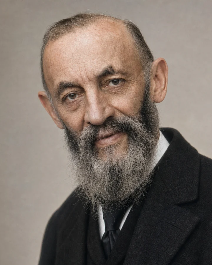 Middle transition frame between a historical portrait and an AI-generated modern portrait of Giuseppe Peano
